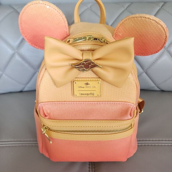 Disney Cruise Line Peach Ombre Ears & Loungefly Sequin Backpack DCL NEW - Picture 4 of 8